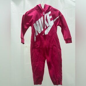 Nike Kids Hot Pink Full-Zip Hooded One-Piece with White Logo